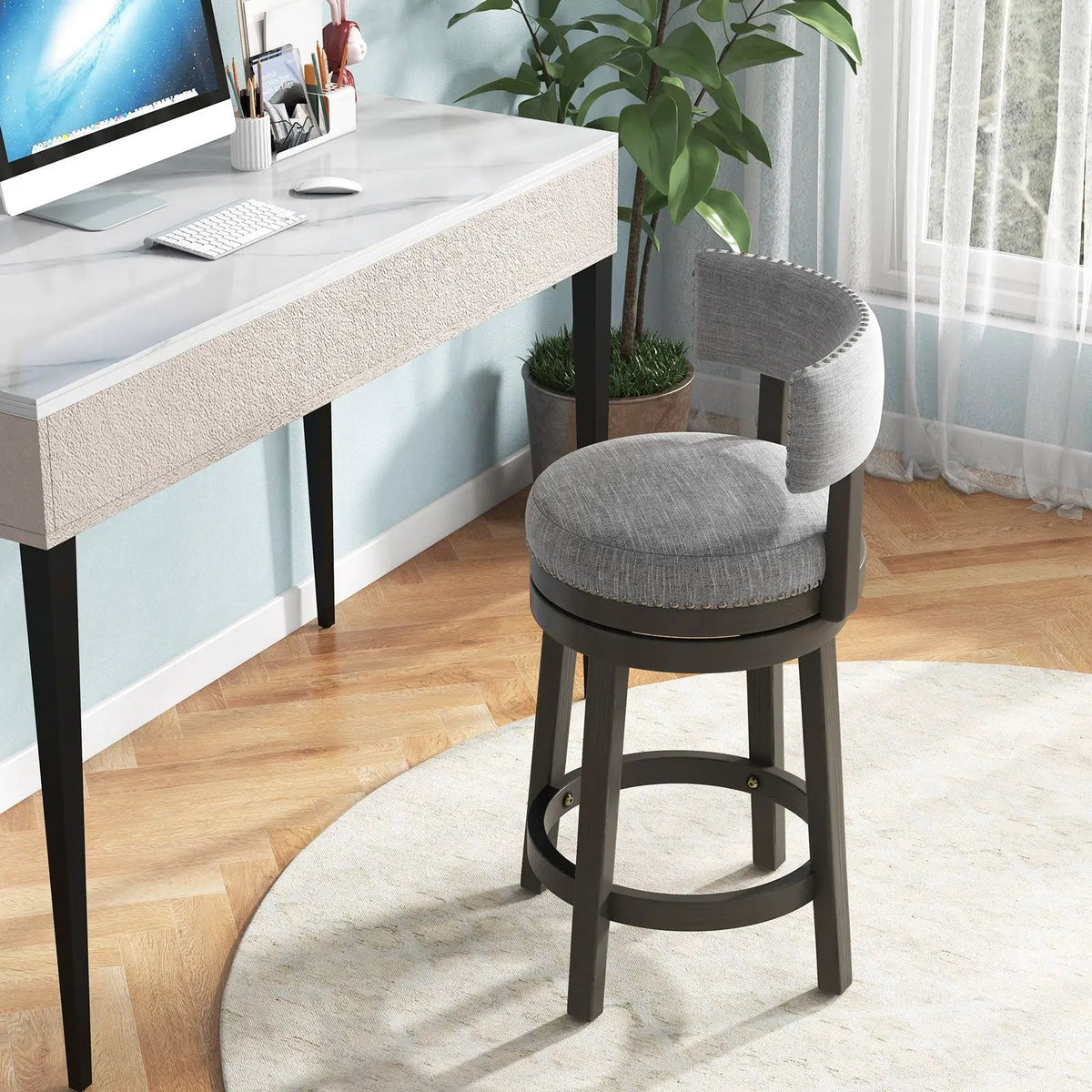 27/31 Inch Swivel Bar Stool with Upholstered Back Seat and Footrest by DirectDeals