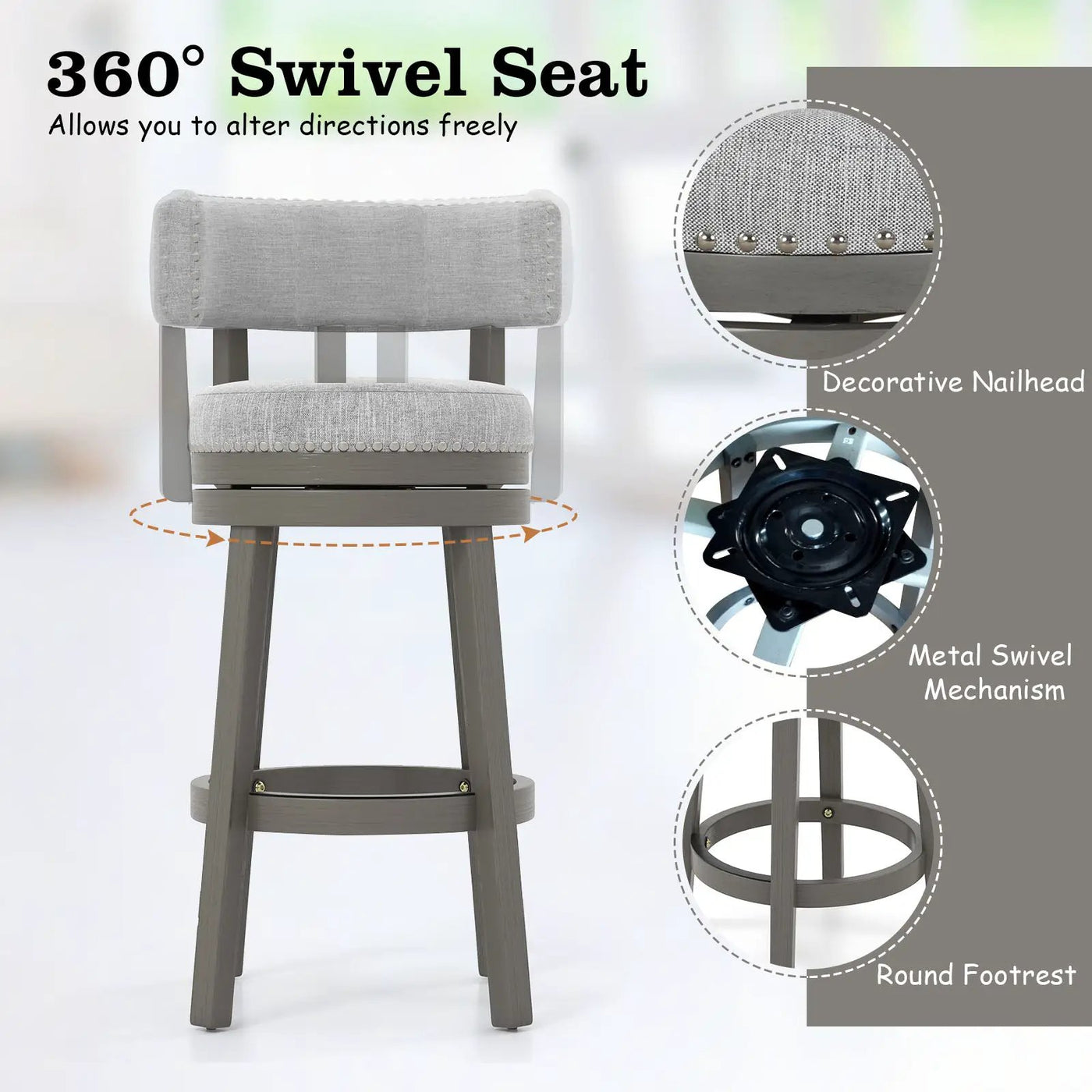 27/31 Inch Swivel Bar Stool with Upholstered Back Seat and Footrest by DirectDeals
