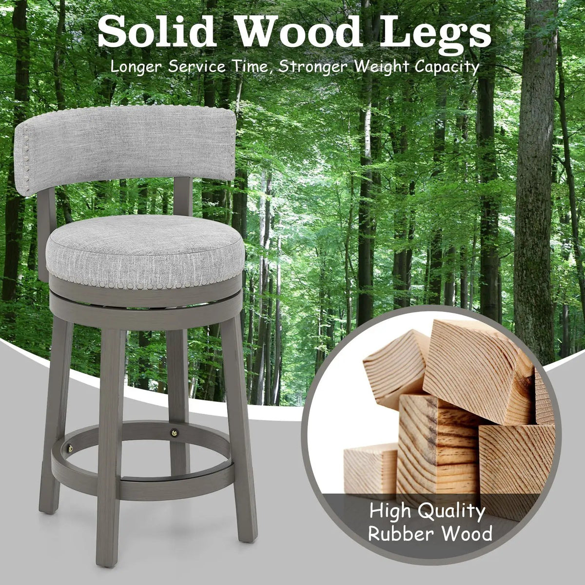 27/31 Inch Swivel Bar Stool with Upholstered Back Seat and Footrest by DirectDeals