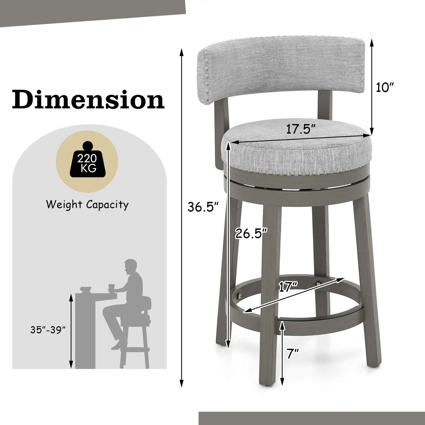 27/31 Inch Swivel Bar Stool with Upholstered Back Seat and Footrest by DirectDeals