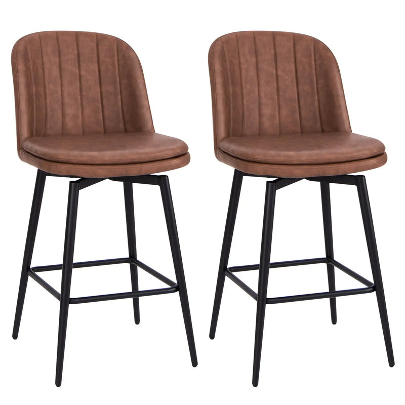 27 Inch Swivel Bar Stool Set of 2 Counter Height Chair with Padded Seat-Black and Brown by DirectDeals