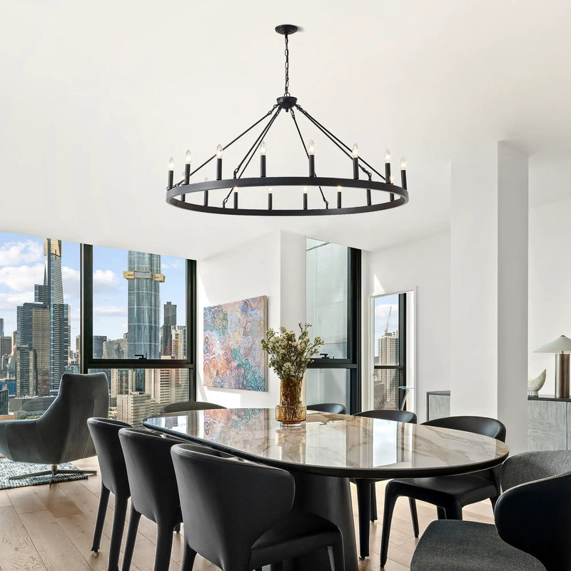53.15 Inch Matte Black Wagon Wheel Chandelier with 18 Lights by HouseOfZazla