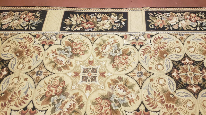 Needlepoint Rug 8x10ft Allover European Design Flowers 100% Wool Hand Knotted Aubusson Area Rug Brand New Flatweave Needle Point Carpet Chic by Jewel Rugs