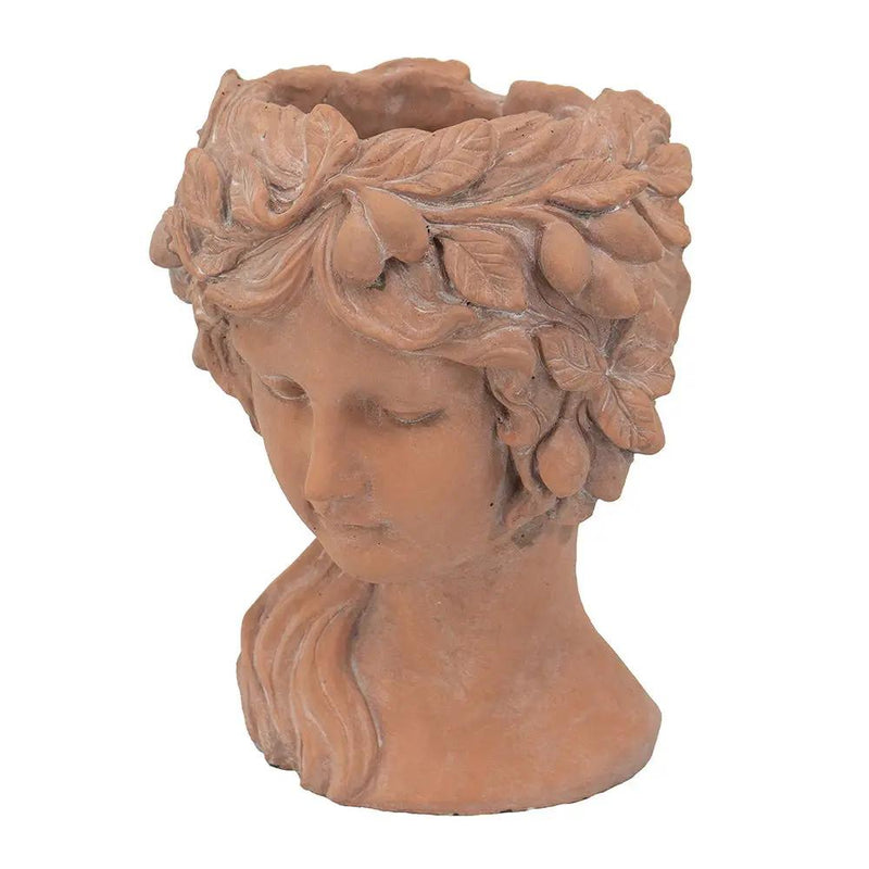 8X9X11.5" Head Bust Planter, Greek Style Cement Head Planter, Indoor Outdoor Home Garden Decor - Brown by HouseOfZazla