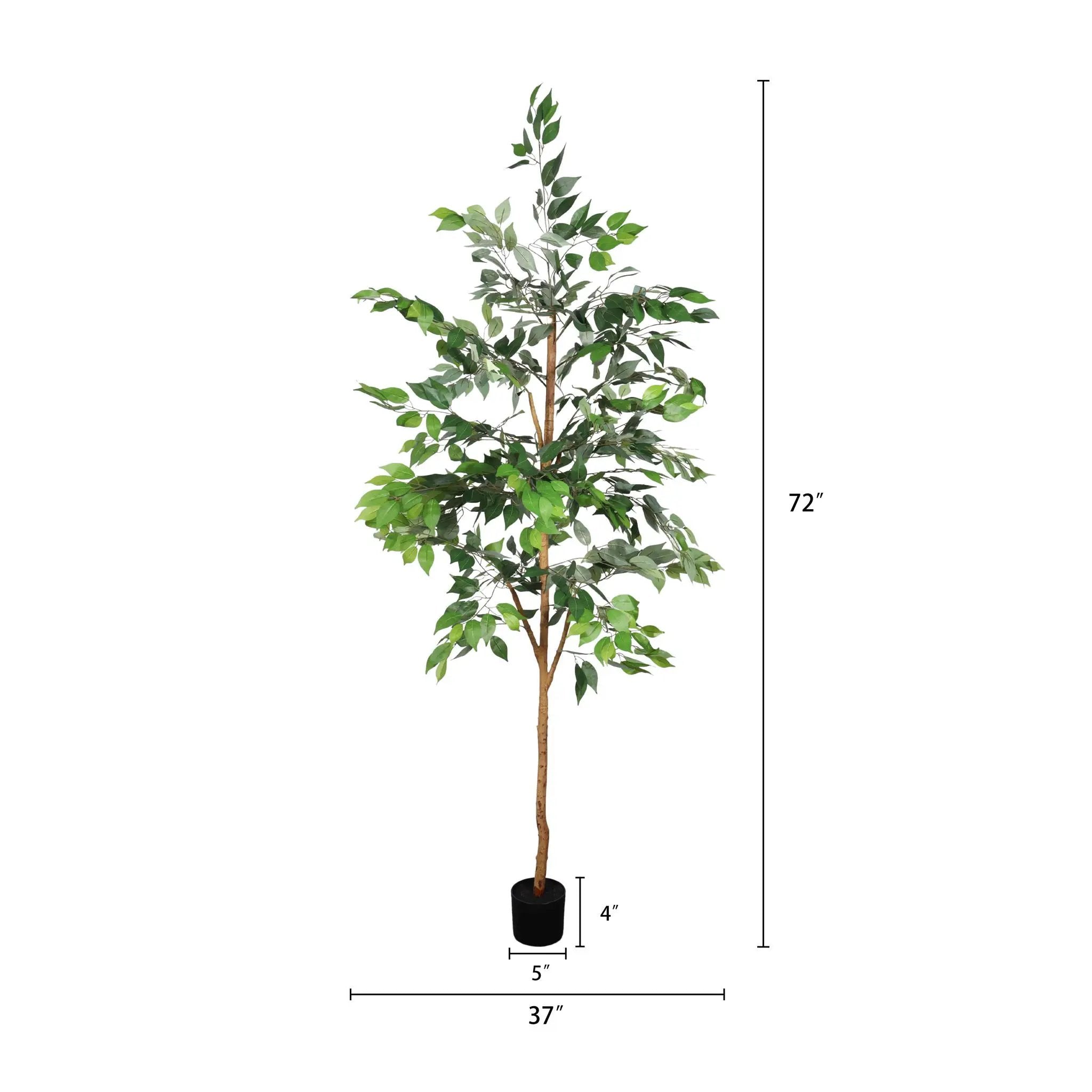6Ft Artificial Ficus Tree With Natural Trunk In Pot For Indoor Home Office Decor - Green Leaves by Unique Piece Furniture