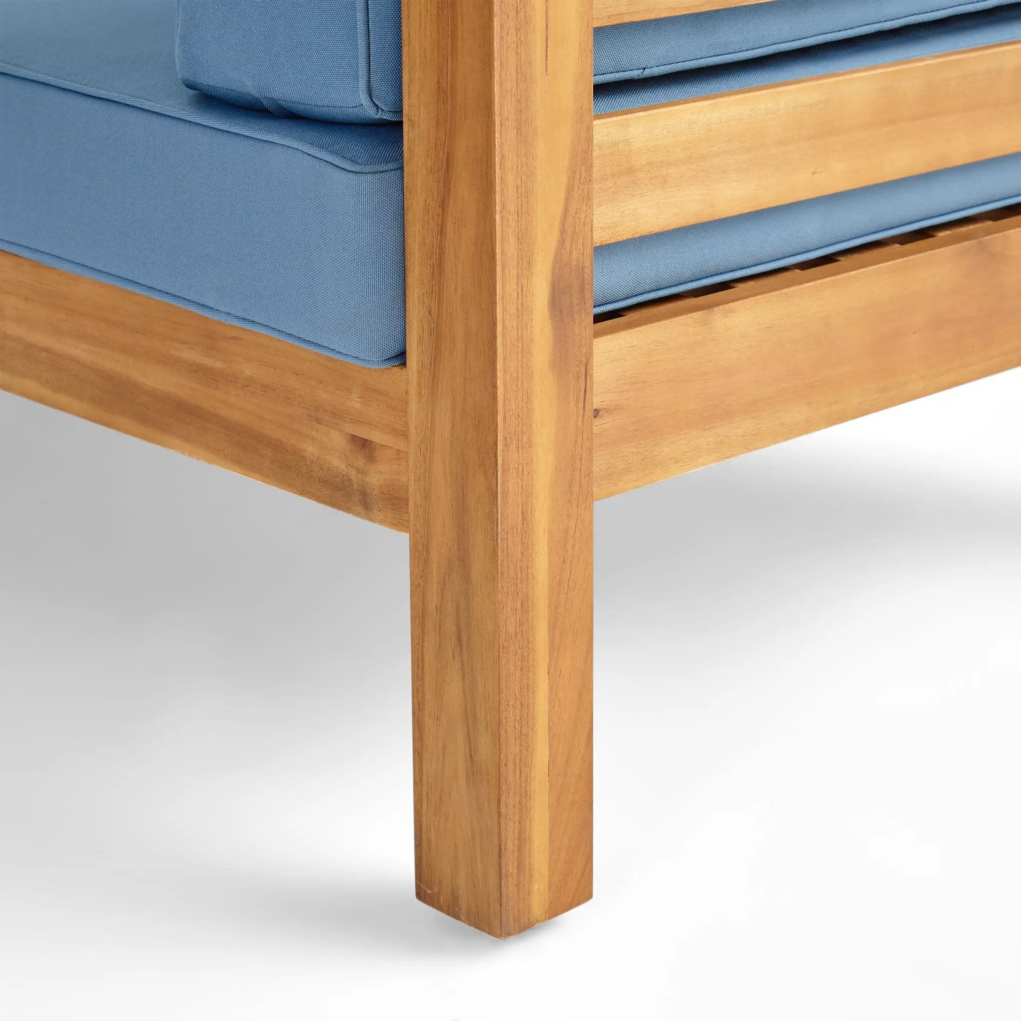 Oana Outdoor Wooden Sectional Set With Cushions, Blue by HouseOfZazla