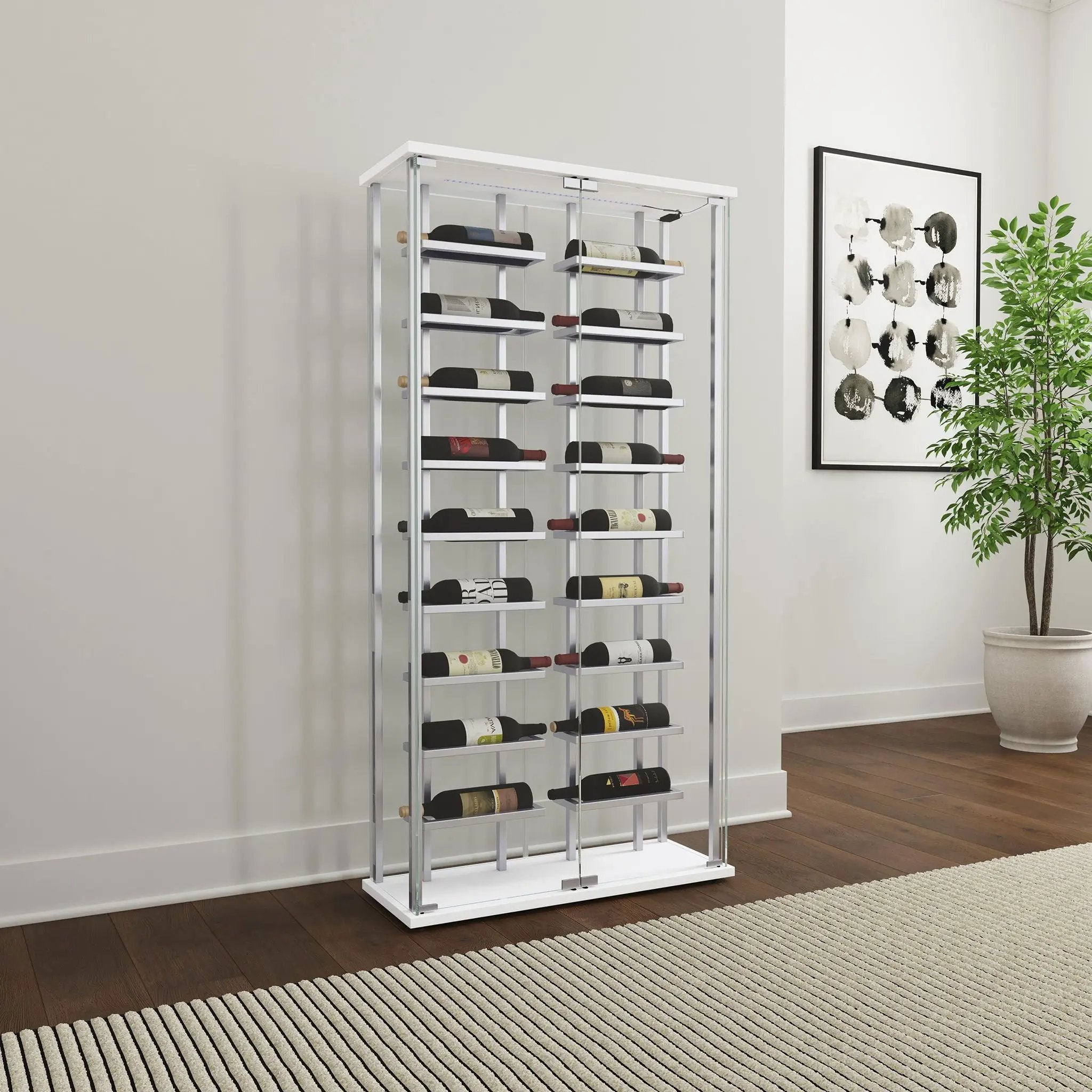 Montara Tempered Glass Wine Storage LED Curio Cabinet Chrome by Unique Piece Furniture