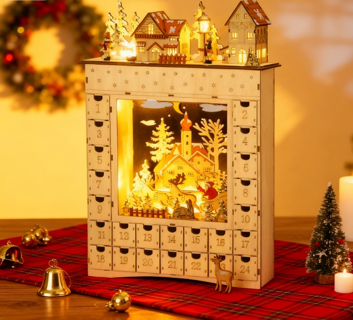 Christmas Advent Calendar,Countdown to Christmas Table Decoration with Lights, Battery Operated, photo 8 of 8