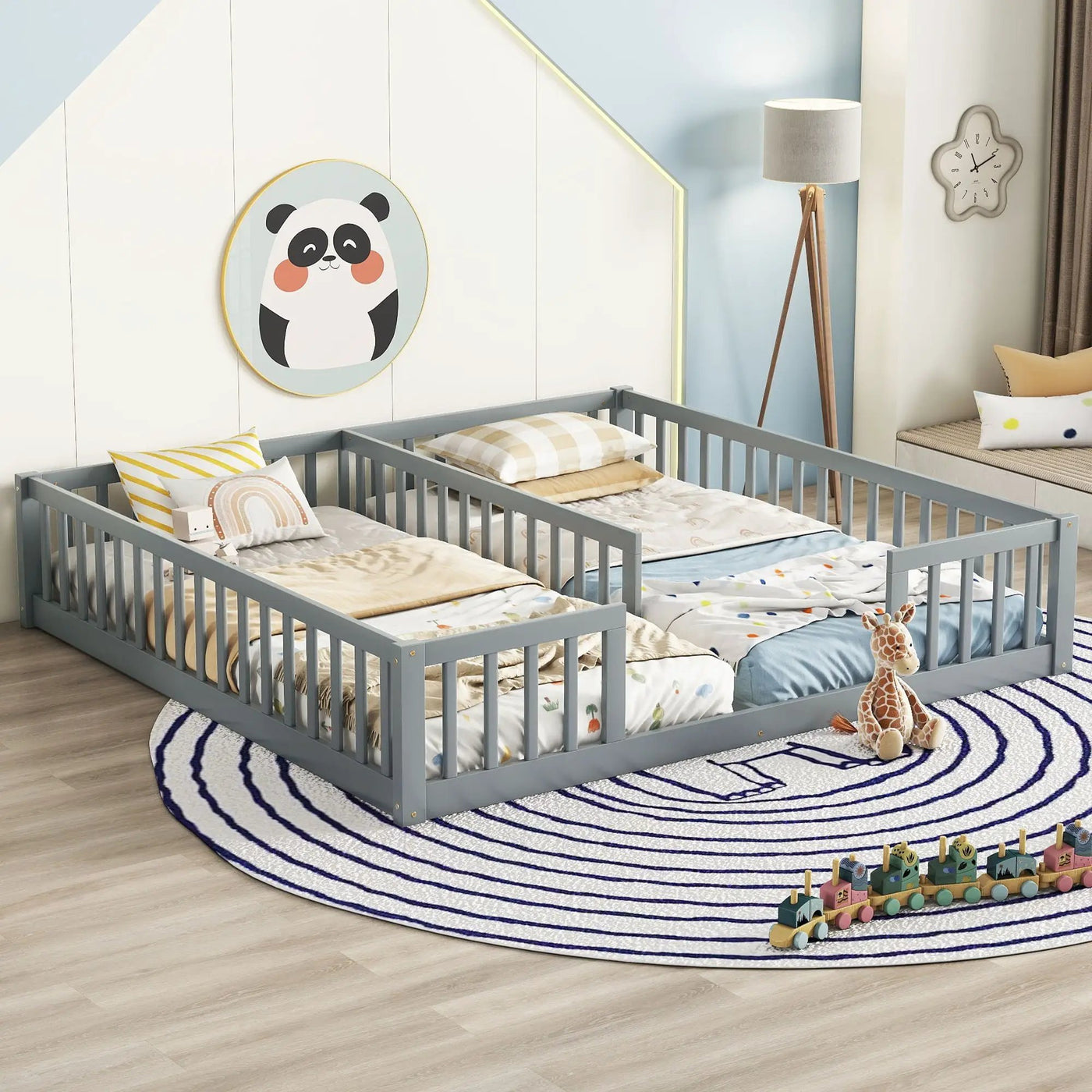 Double Floor Bed With Fence, Guardrails, Without Door by Unique Piece Furniture