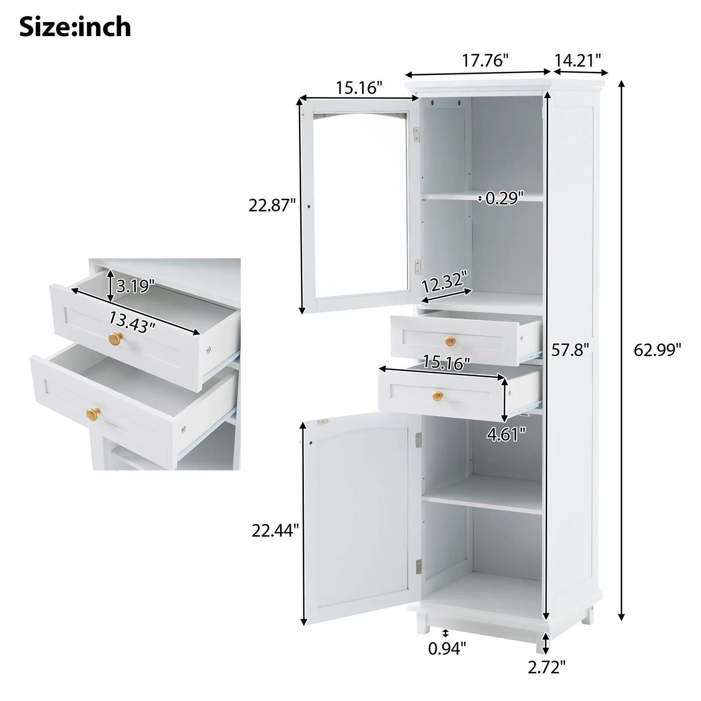 Tall Bathroom Storage Cabinet With Glass Doors, Free-Standing, Two Drawers, And Adjustable Shelves, Board, Painted Perfect For Displaying Your Favorite Items by HouseOfZazla