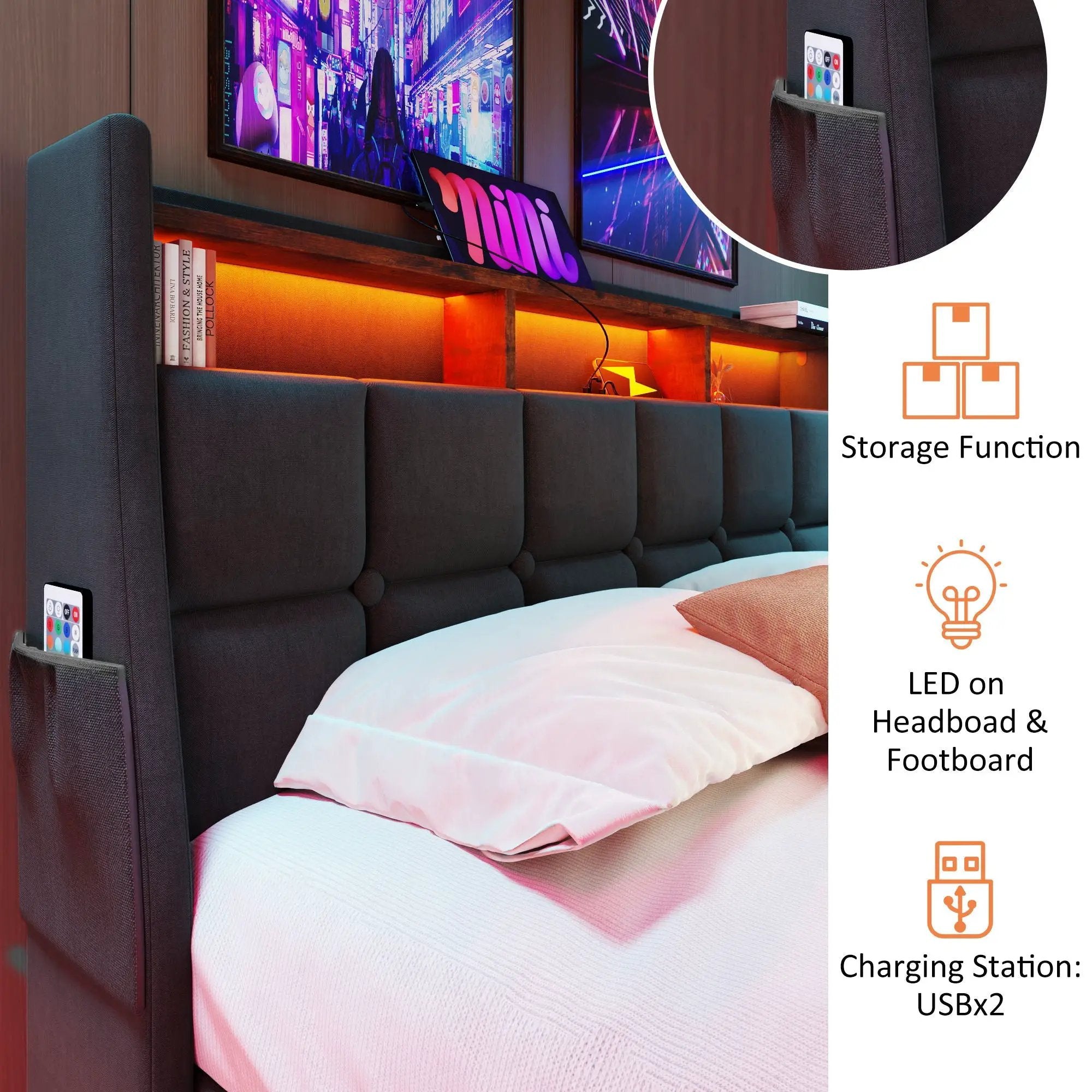 Upholstered Platform Bed With A Hydraulic Storage System, LED And USB Charging (Without Mattress) by HouseOfZazla