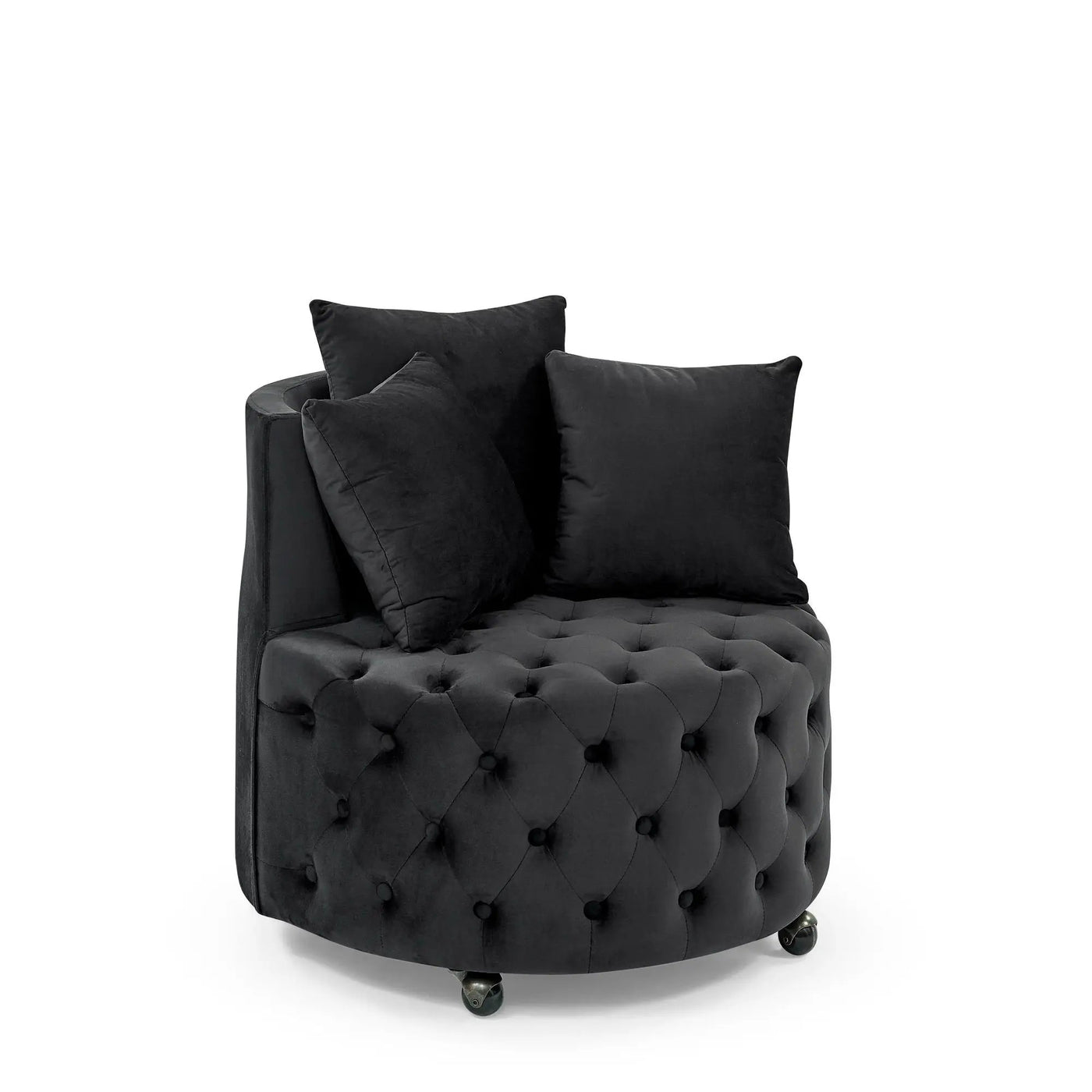 Modern Upholstered Swivel Chair With Button Tufted Design And Movable Wheels by HouseOfZazla