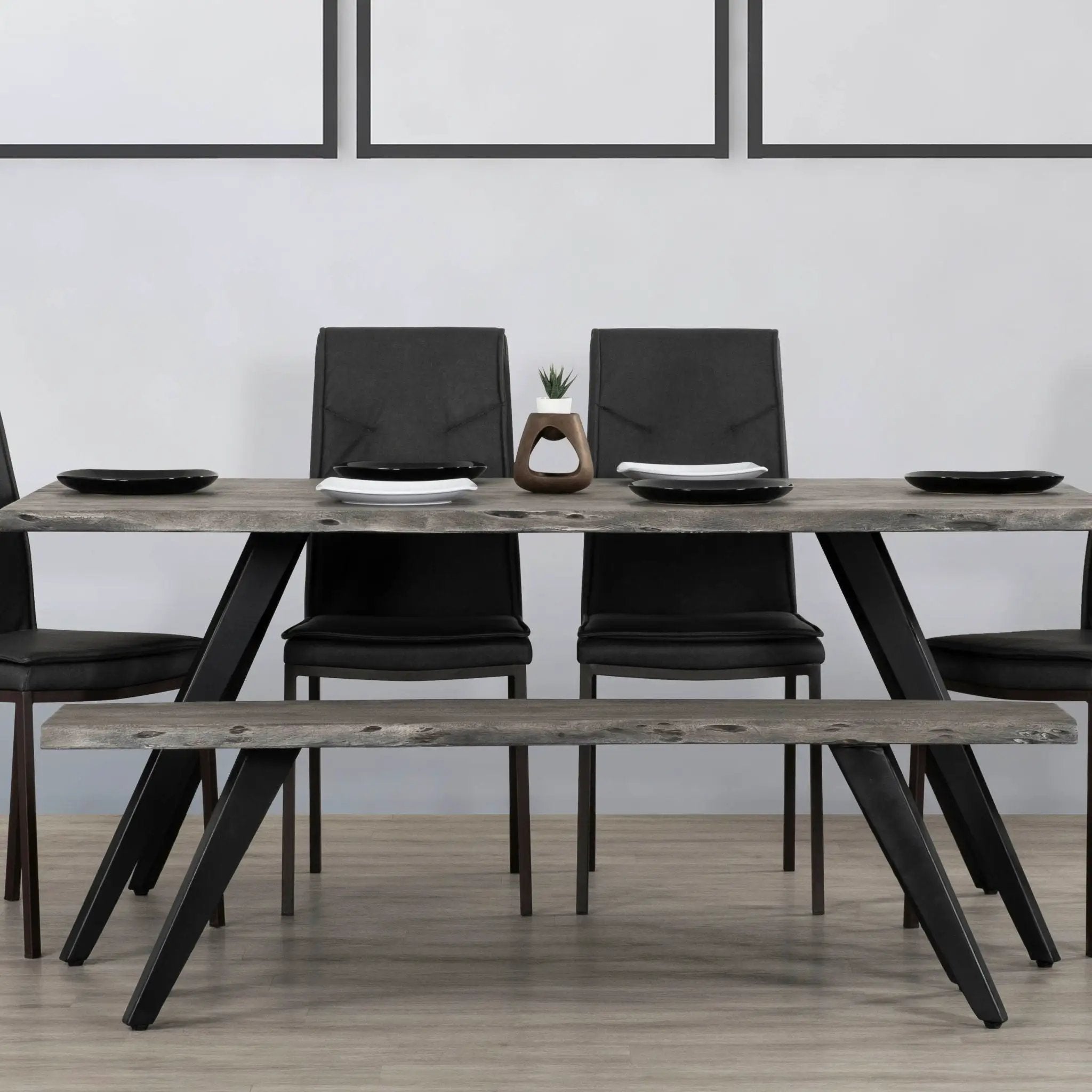 Modern Acacia Wood Dining Bench, Live Edge Design Accent Bench With Iron Legs - Black / Gray by HouseOfZazla