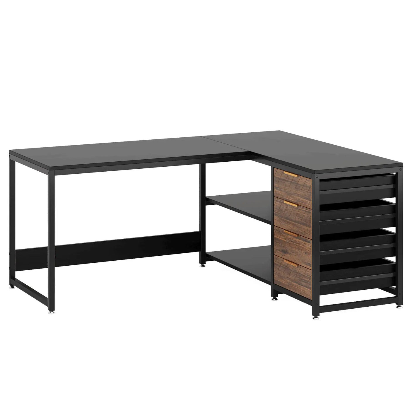 L-Shaped Computer Desk With Drawers And Shelves, Workstation For Home Office by HouseOfZazla