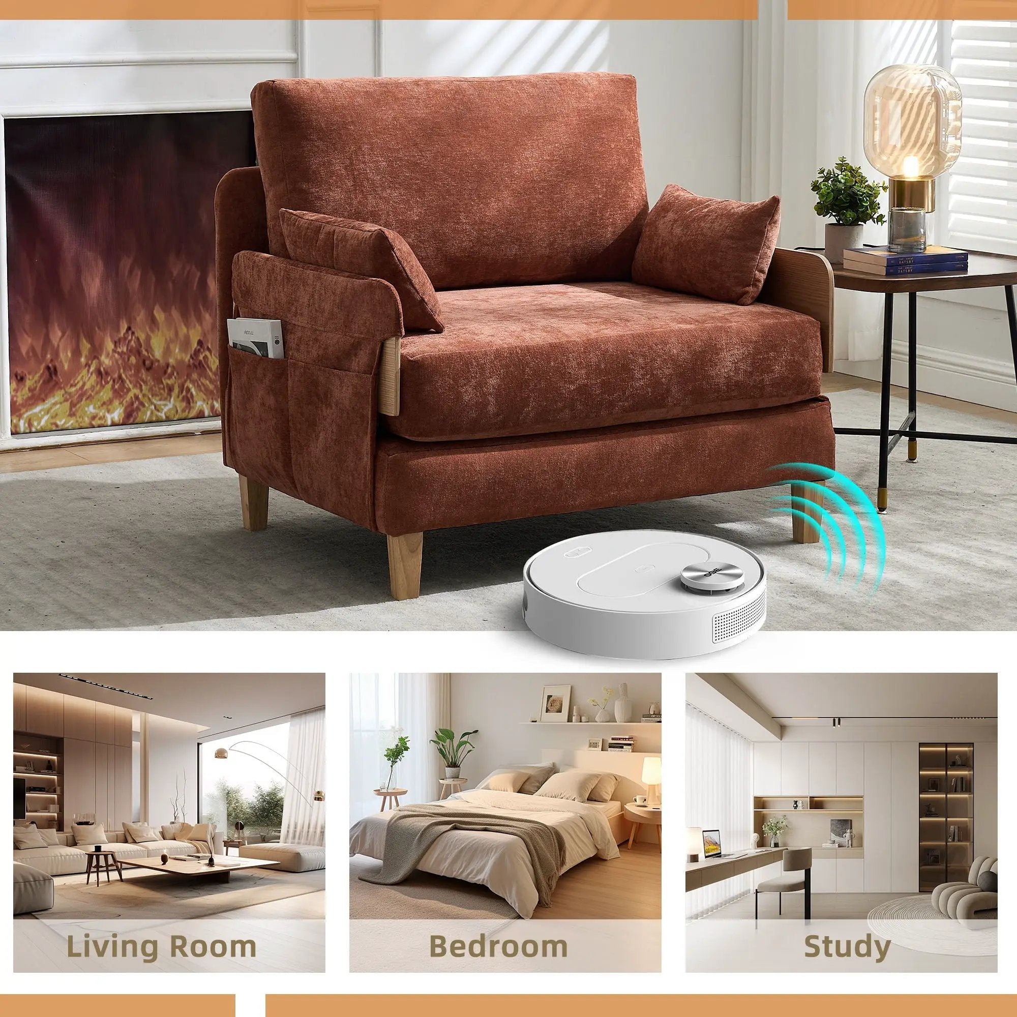Mid Century Modern Foldable Sofa Bed, 3 In 1 Convertible Sleeper With 3 Pillows