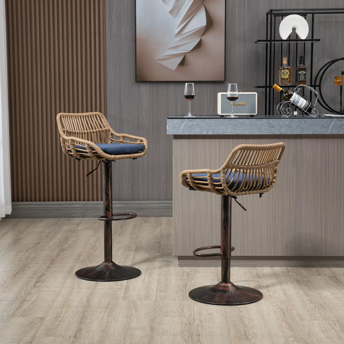 Modern Swivel Bar Stools Adjustable Counter Chairs With Footrest (Set of 2) by HouseOfZazla