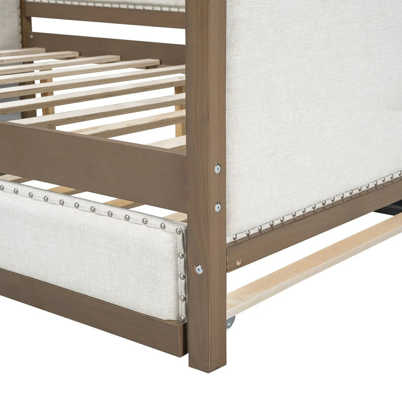 Full Size Daybed With Trundle And Nailhead Decoration - Wood by Unique Piece Furniture
