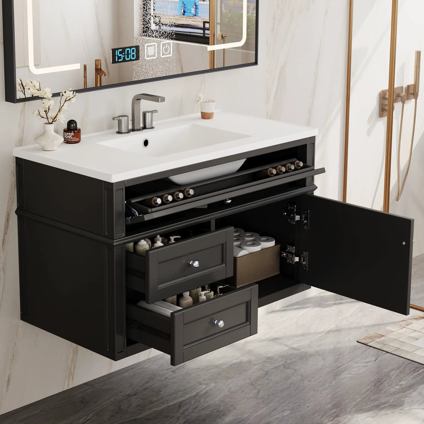 36" Wall Mounted Bathroom Vanity with Ceramic Sink and Storage by HouseOfZazla