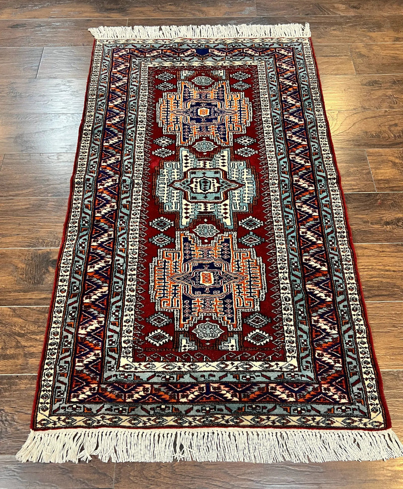 Pakistani Rug 3x5 ft, Caucasian Kazak Design, Geometric Rug, Small Vintage Oriental Carpet, Dark Red Vintage Handmade Wool Rug 3 x 5 by Jewel Rugs