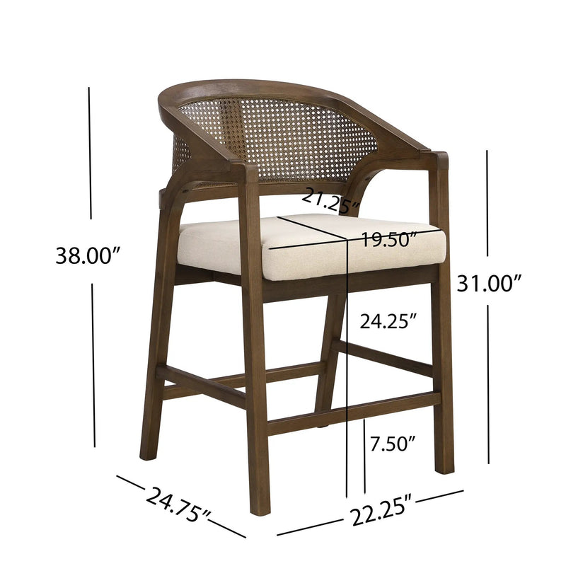 Wooden Frame Counter Stool with Rattan Back - Set of 2 by HouseOfZazla