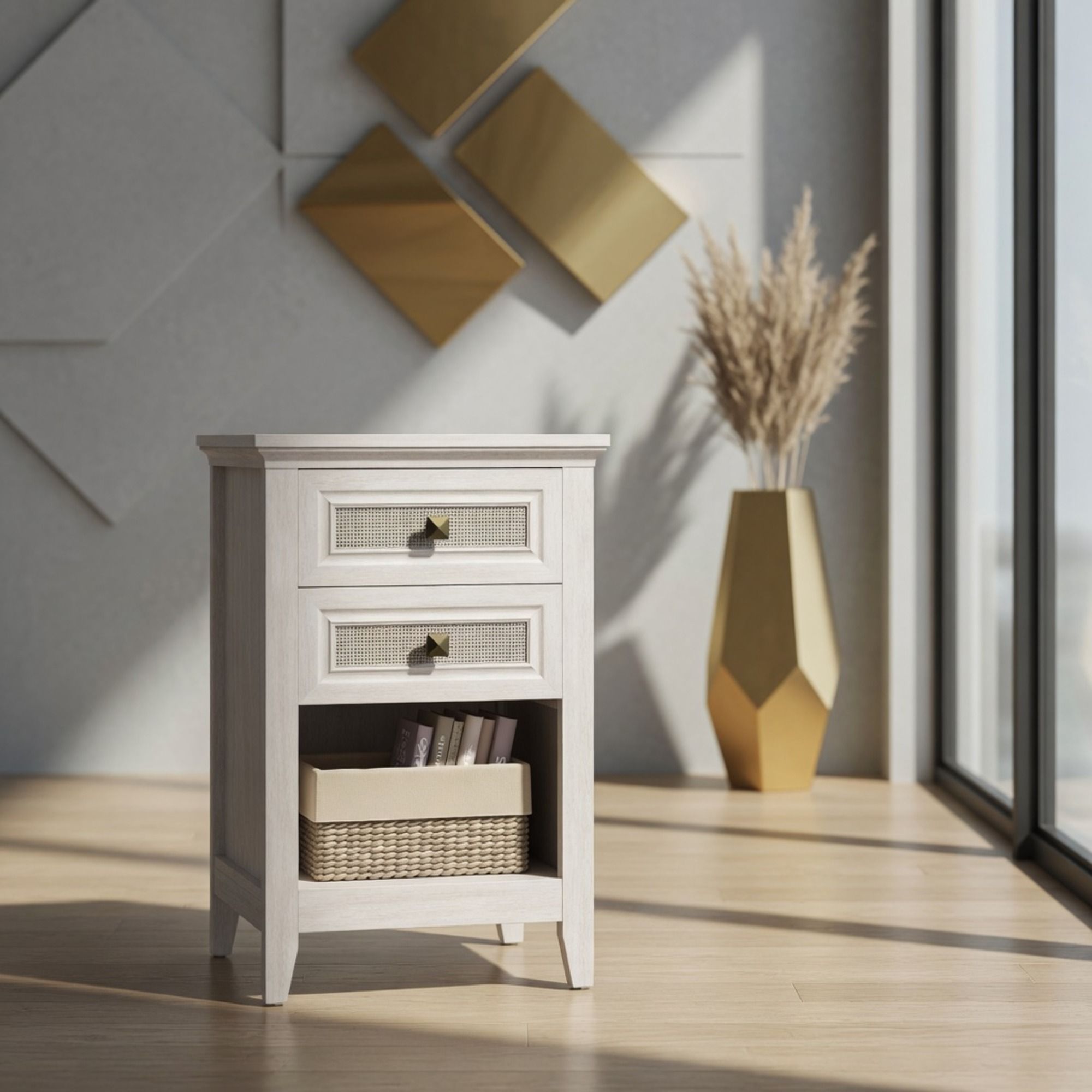 Nightstand With 2 Drawers & Shelf - White by HouseOfZazla