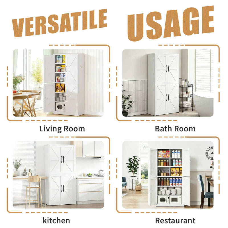 Kitchen Pantry Cabinet With Adjustable Shelves, Heavy Duty Storage - White by HouseOfZazla