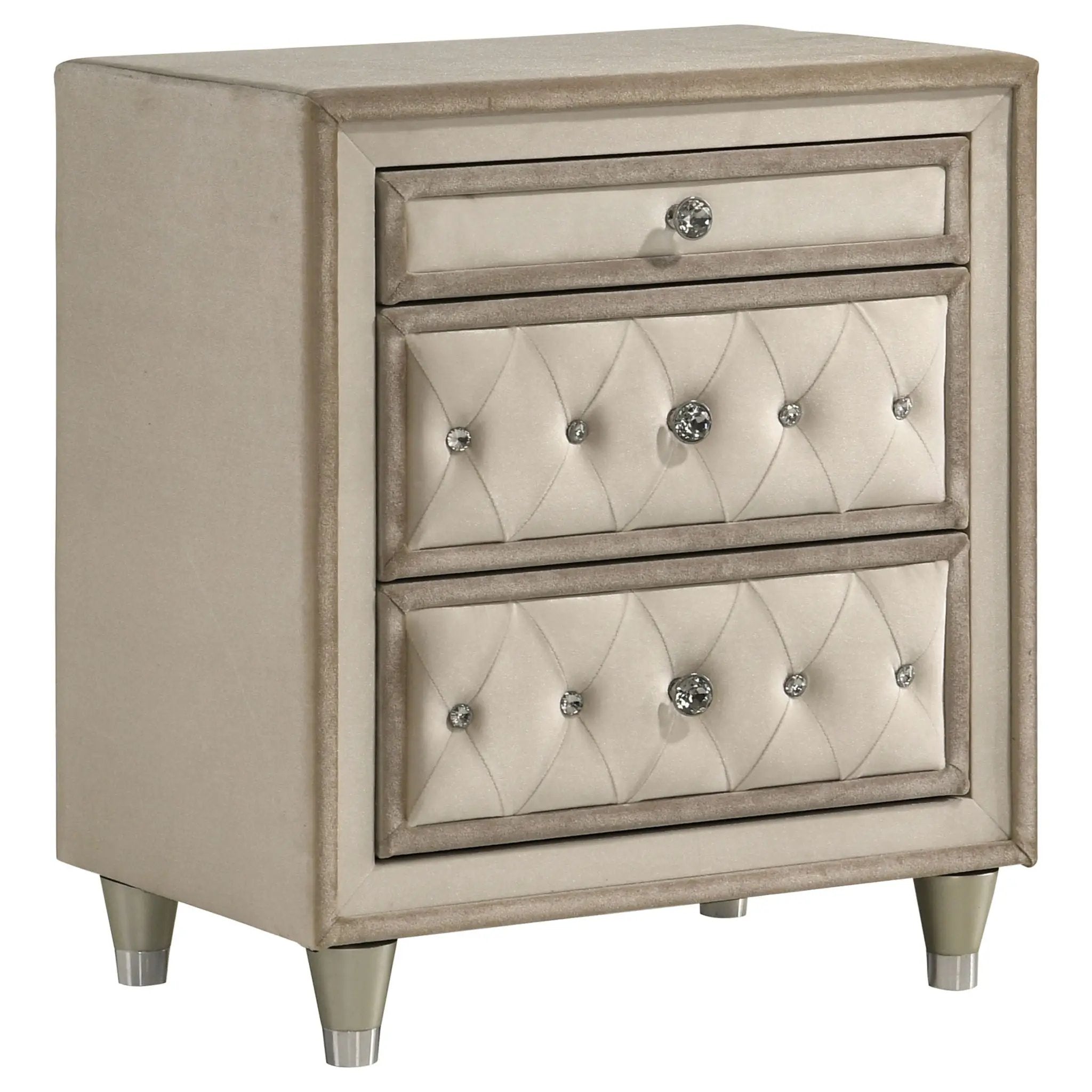 Antonella Upholstered 3-drawer Nightstand Ivory and Camel by Unique Piece Furniture