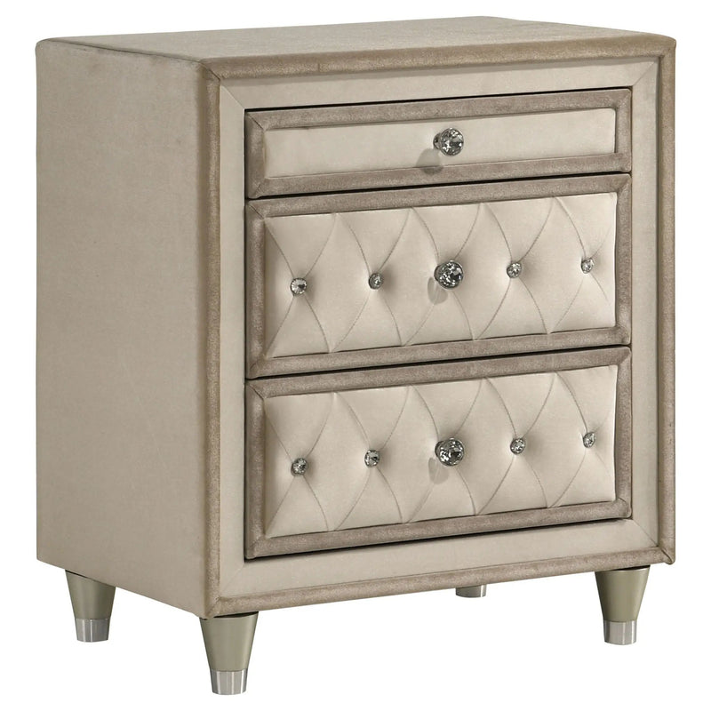 Antonella Upholstered 3-drawer Nightstand Ivory and Camel by Unique Piece Furniture
