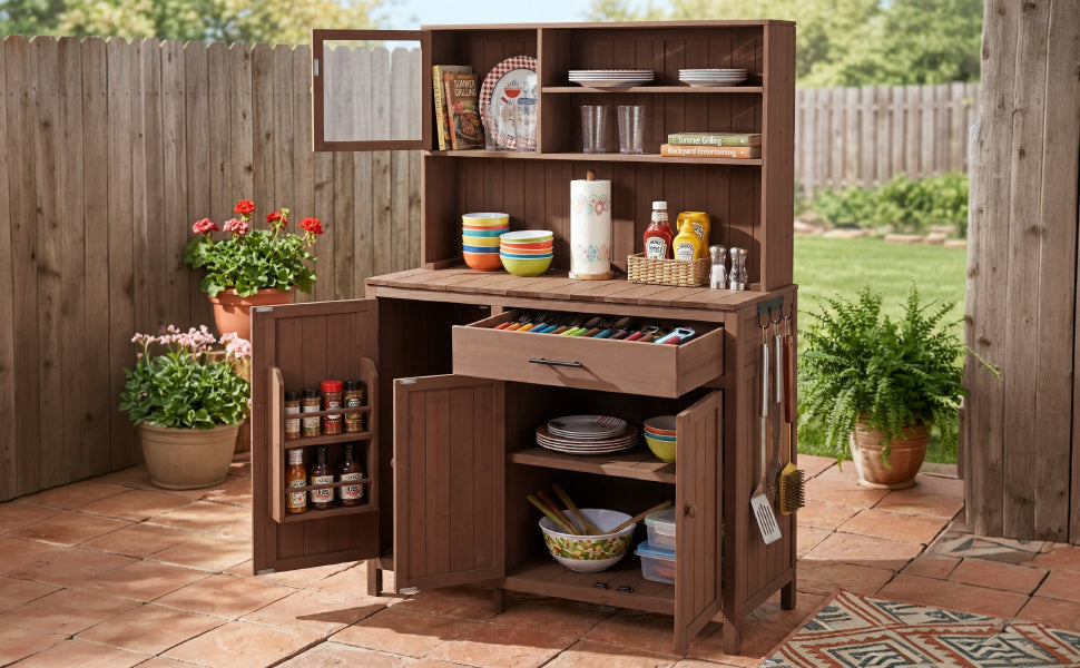 TOPAMX Potting Bench with Hutch, Solid Fir Wood Garden Workstation by HouseOfZazla