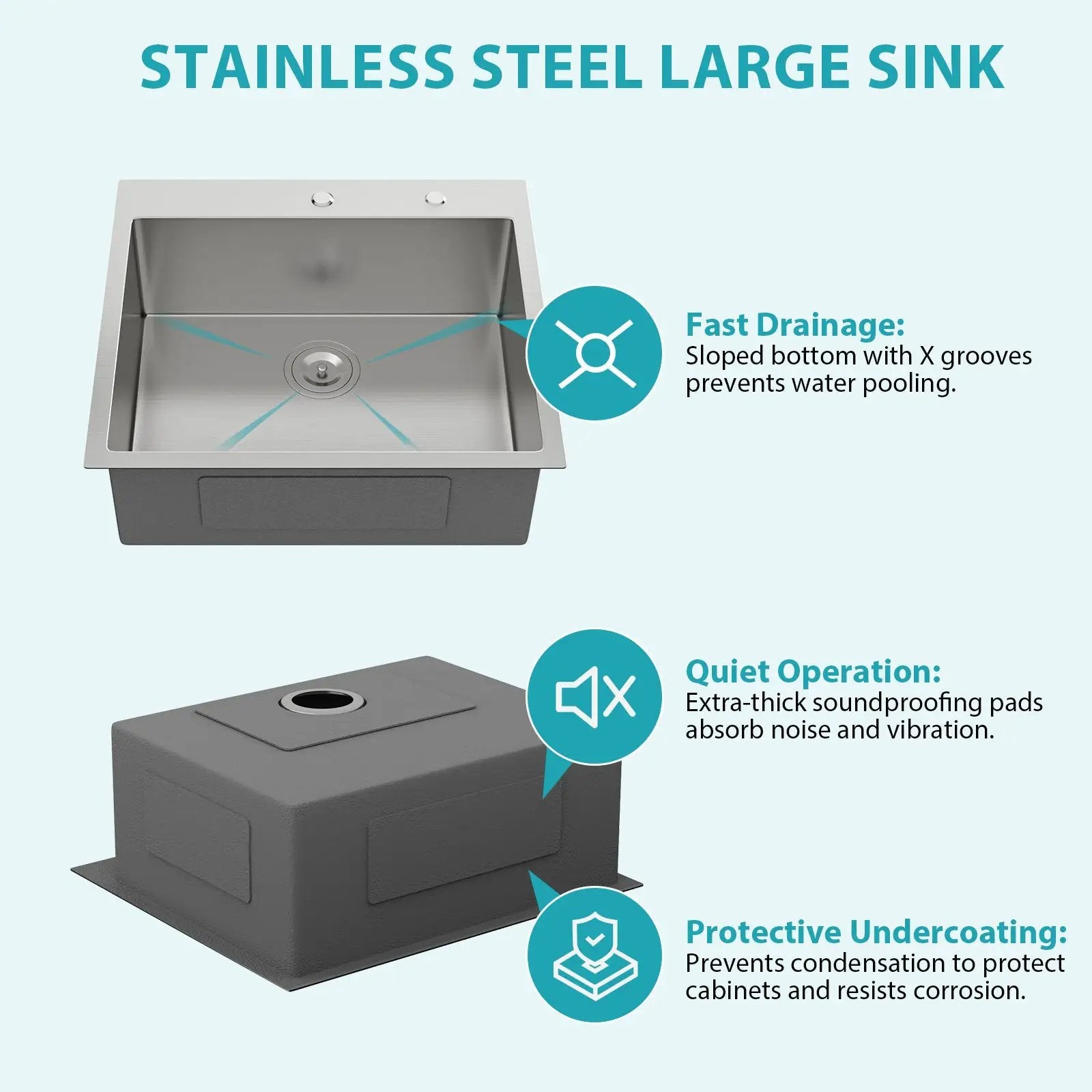 24 x 18 x 9 Inch Kitchen Sink Drop-In 16 Gauge Stainless Steel by HouseOfZazla