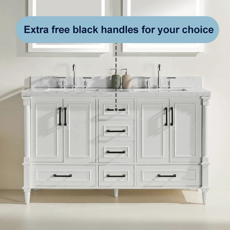 Freestanding Double Bathroom Vanity With Extra Black Handles - White by HouseOfZazla