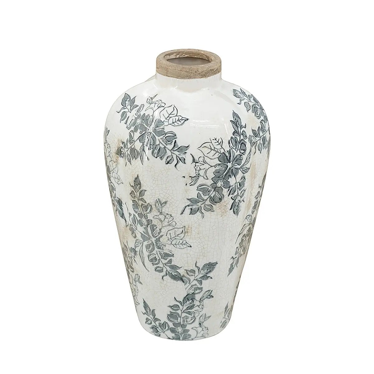 6.7x6.7x11.6' White Ceramic Accent Vase with Gray Floral Design by HouseOfZazla