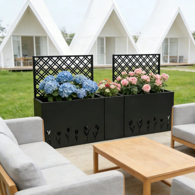 Metal Planter-Trellis Combo Set of 3 by HouseOfZazla