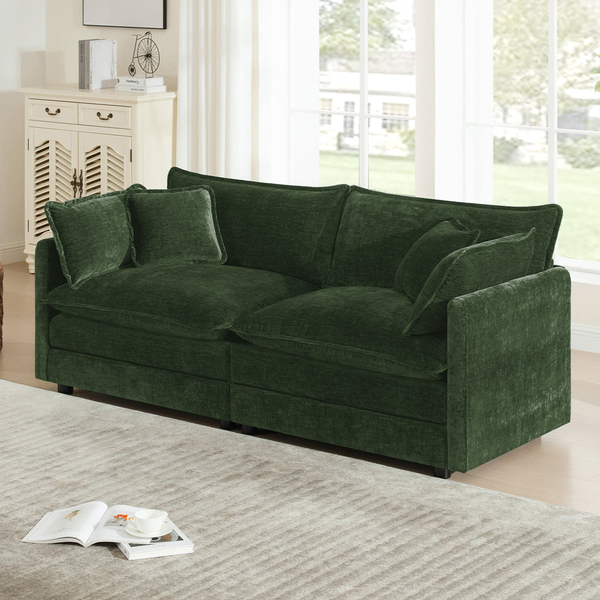 Modern Fabric Loveseat Sofa Couch with Deep Seat and 4 Pillows - Chenille