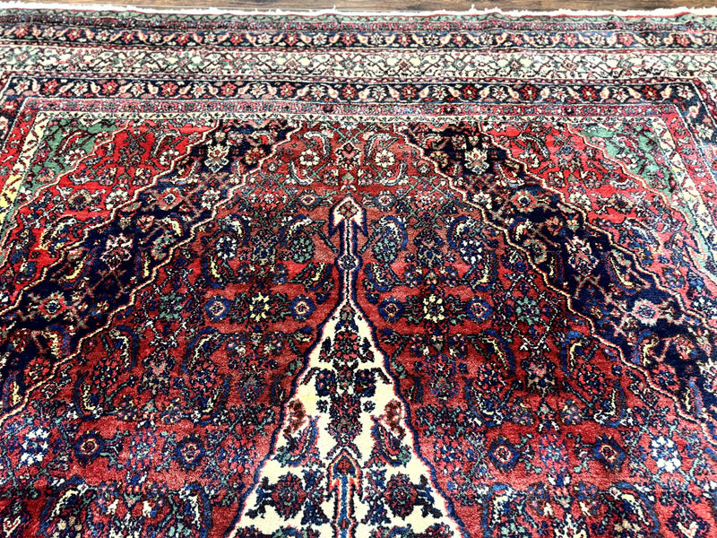 Antique Persian Hamadan Tribal Rug 8x10, Red and Ivory, Medallion Rug, Wool Handmade Carpet by Jewel Rugs