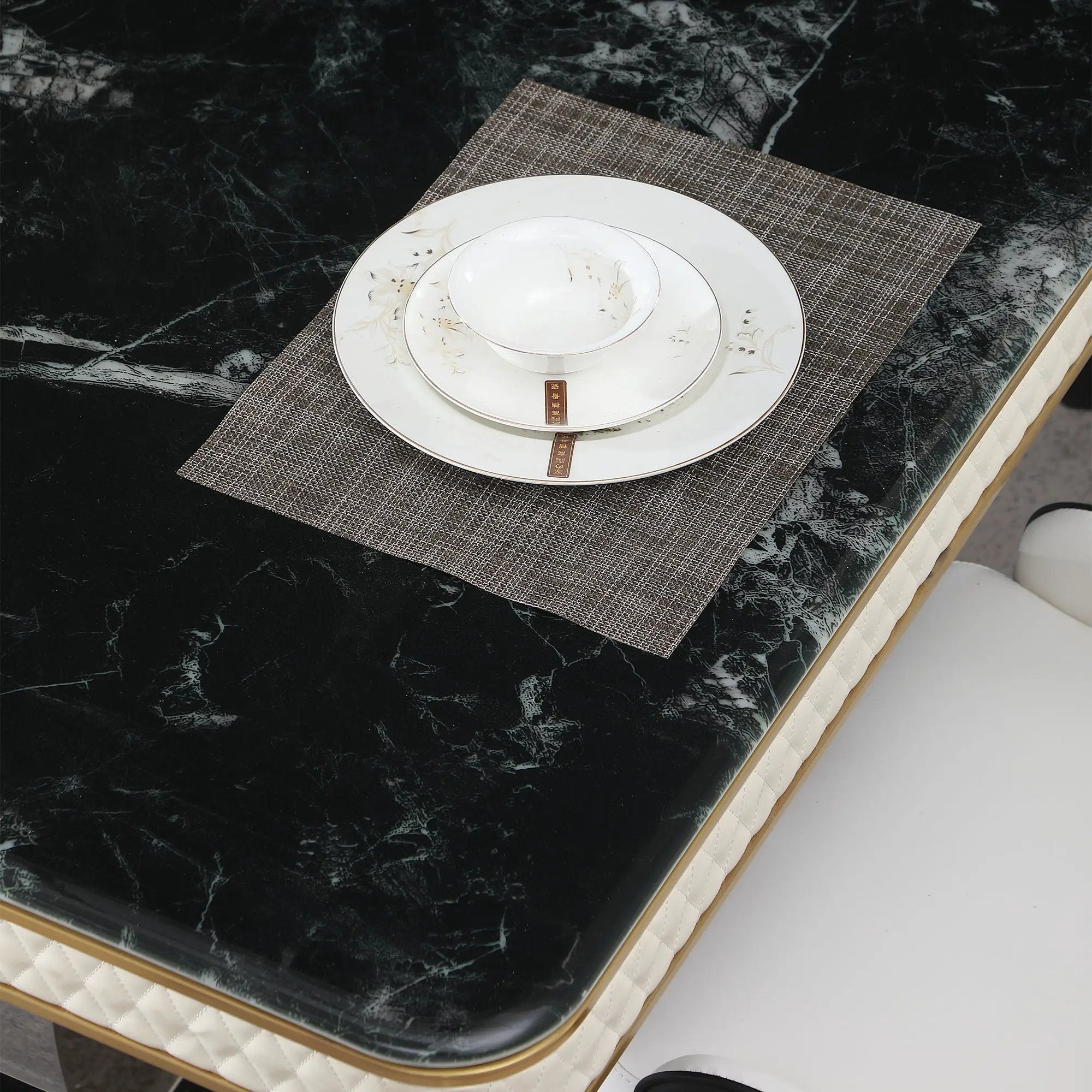 Luxury Modern Dining Table With Faux Marble Top And Dual Circle Base - Black by Unique Piece Furniture