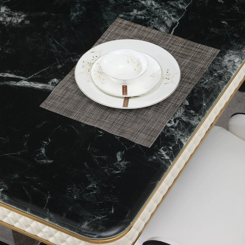 Luxury Modern Dining Table With Faux Marble Top And Dual Circle Base - Black by HouseOfZazla