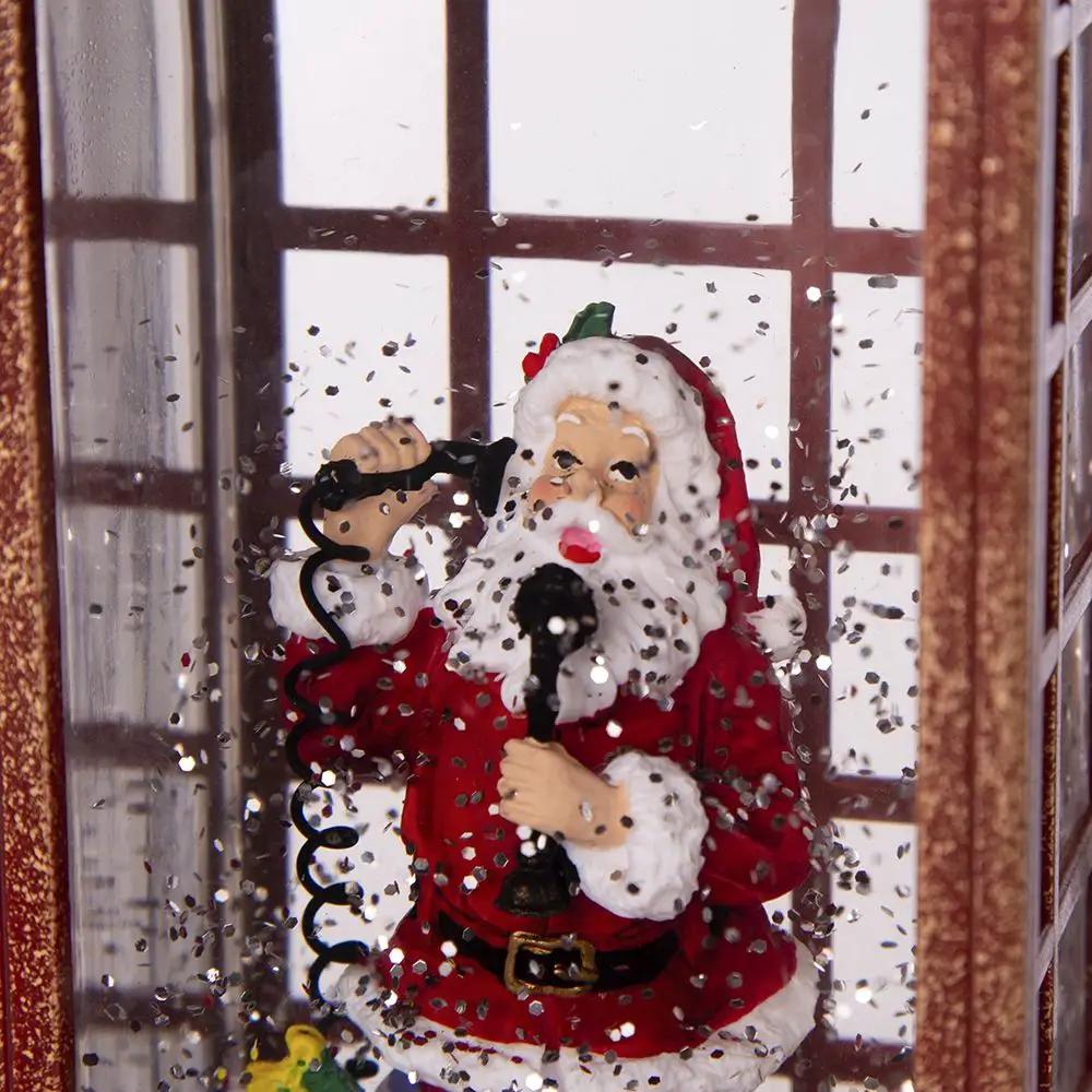 Christmas Lighted Water Spinning Phone Booth With Santa On Phone, 3*AA Batteries Required - White / Red by HouseOfZazla