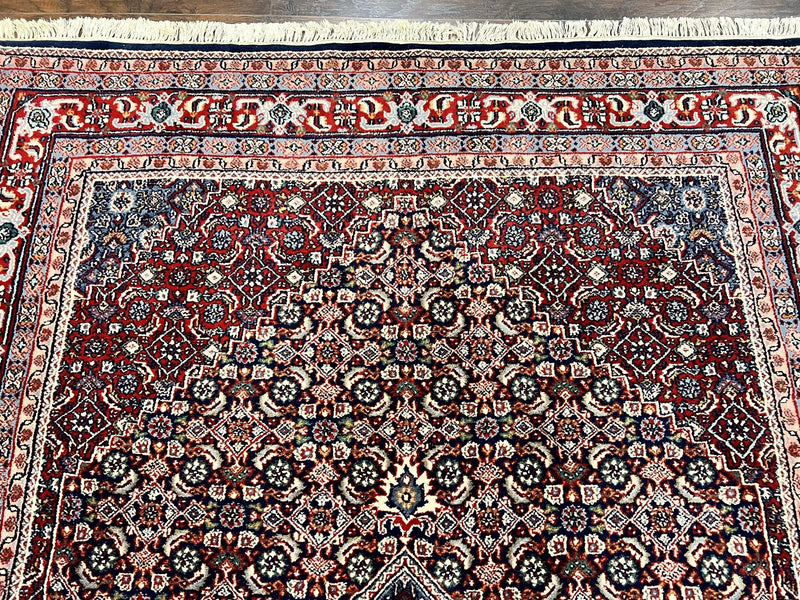 Indo Persian Rug 7x10, Dark Blue and Red Hand Knotted Wool Vintage Oriental Carpet 7 x 10 ft, Handmade Bidjar Rug, Herati Pattern Indian Rug by Jewel Rugs