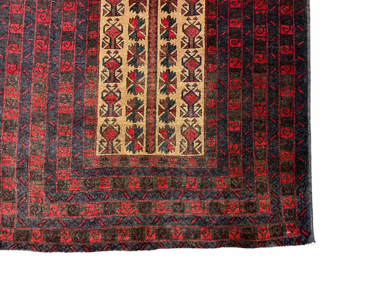 3 X 3.5 New Vintage Handmade Wool Rug Tribal Turkoman Balouch Red Prayer Rug by Jewel Rugs