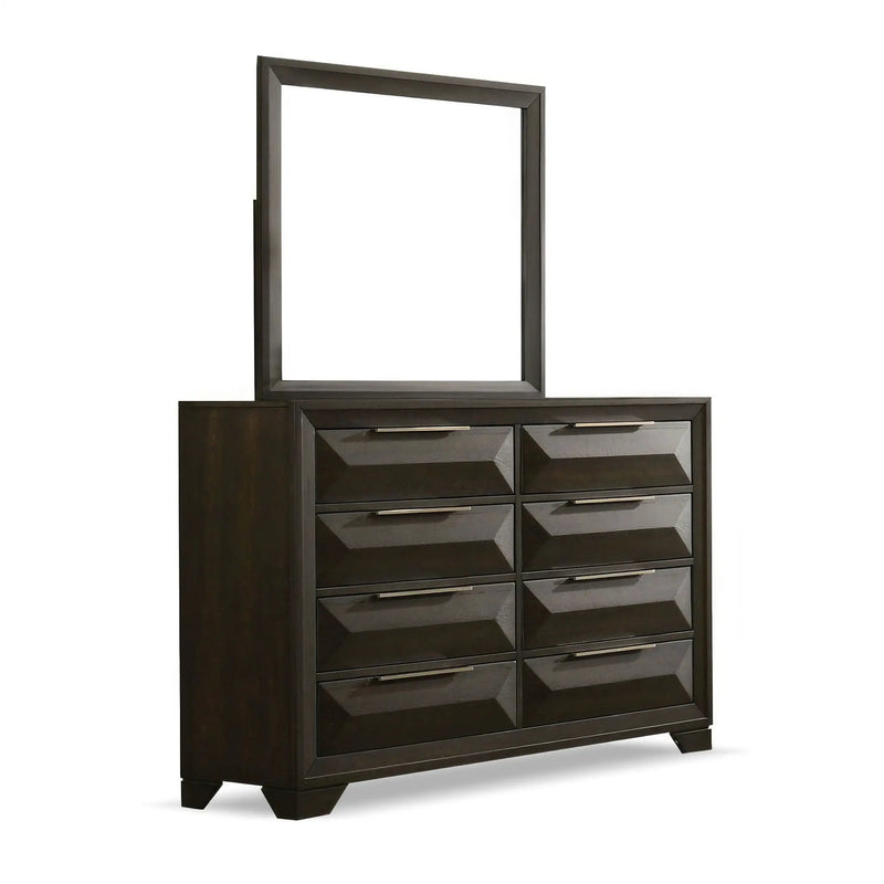 Dresser With Mirror Beveled Bracket Feet Handles 8 Drawers - Espresso by HouseOfZazla