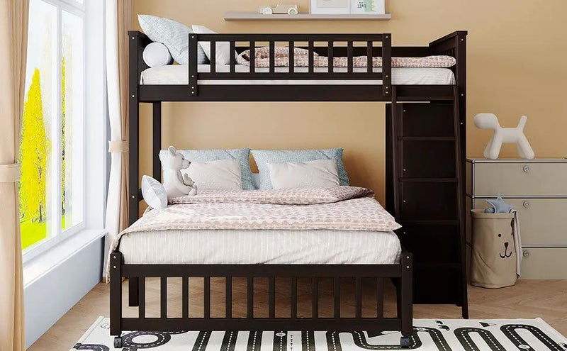 Bunk Bed With 6 Drawers And Flexible Shelves, Bottom Bed With Wheels by Unique Piece Furniture