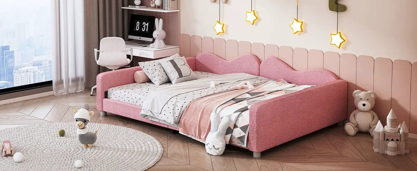 Upholstered Daybed, Sherpa Fabric Sofabed With Cloud-Shaped Backrest by HouseOfZazla