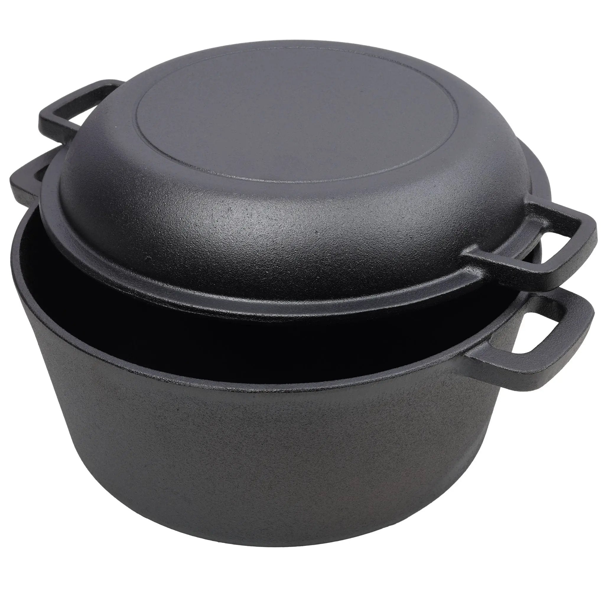 Pre-Seasoned Cast Iron Dutch Oven 2 In 1 With Dual Handles And Covers, 5 Quart - Black by HouseOfZazla