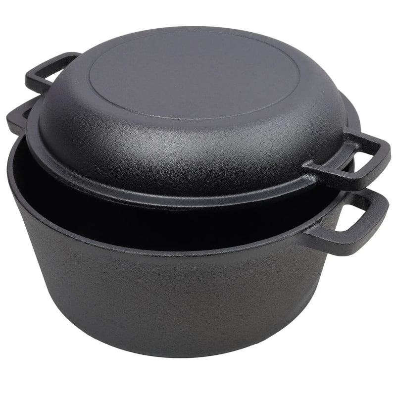 2 In 1 Pre-Seasoned Cast Iron Dutch Oven With Dual Handles, 5 Quart - Black by HouseOfZazla