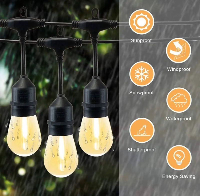 27F Solar Powered String Lights Waterproof LED Hanging Edison Bulb Lights with 12 Bulbs by Outdoor Solar Outlet