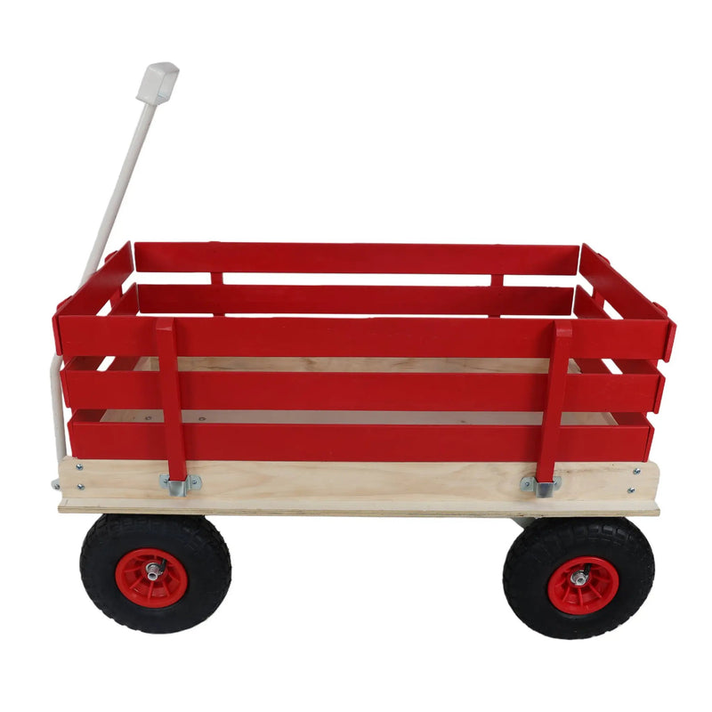 Red Wooden Wagon Cart with Folding Handle by HouseOfZazla
