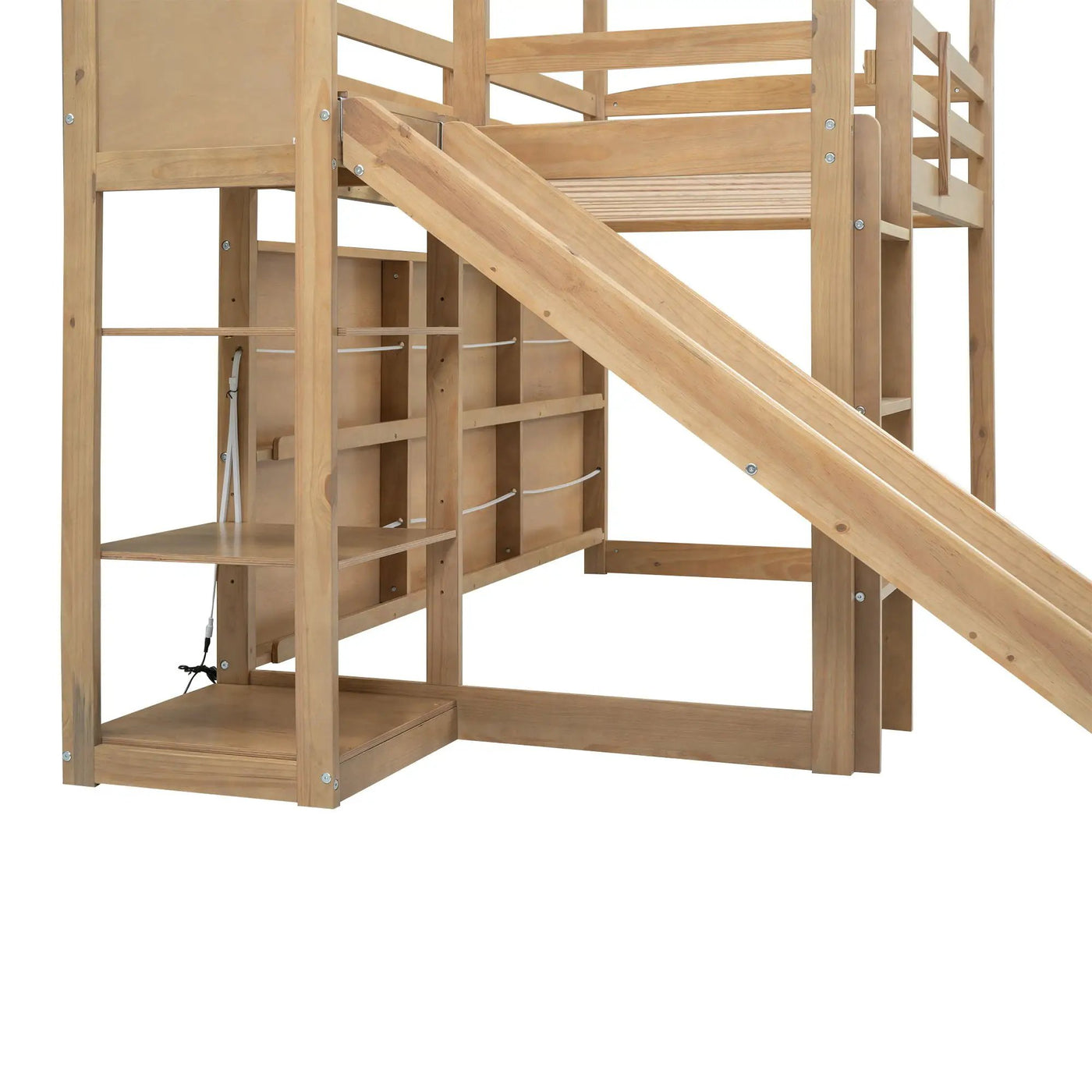 House Loft Bed With Slide, Storage Shelves And Light, Climbing Ramp by HouseOfZazla