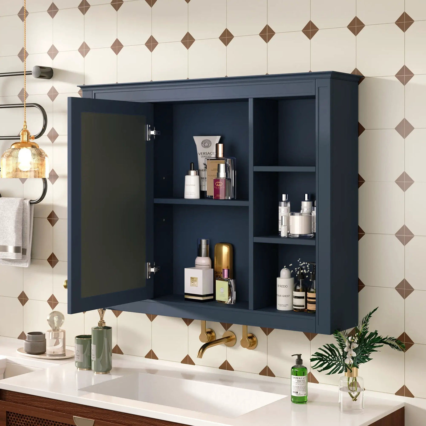 Wall Mounted Medicine Cabinet With Mirror and 6 Open Shelves by HouseOfZazla