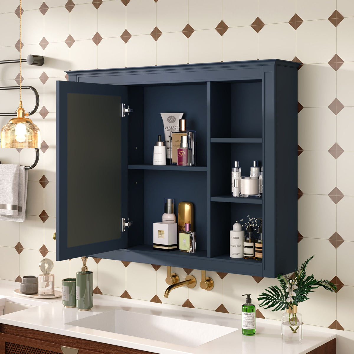 Wall Mounted Medicine Cabinet with Mirror and 6 Open Shelves - Multiple Colors, photo 7 of 16